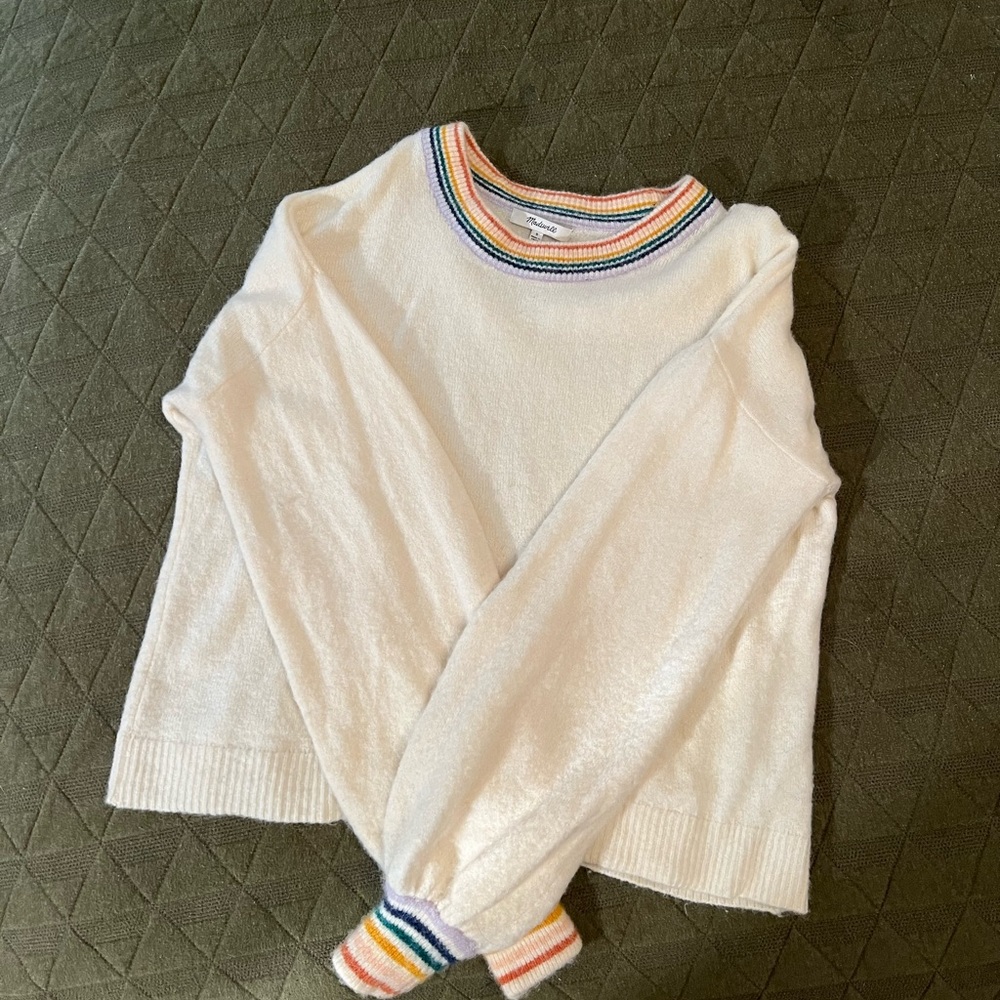 Madewell white and rainbow sweater